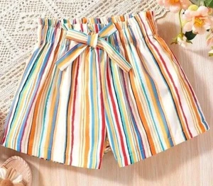 Girls Shorts Striped Loose Fit Elastic Waist Vacation Clothes Sizes 8 to 12 NEW - Picture 1 of 5