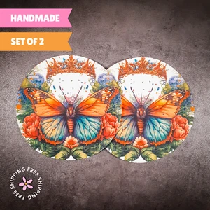 Juego de 2 Posavasos Mariposa Monarca 4" - Poliéster y Goma, Absorbente - Imagen 1 de 7