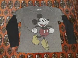 Disney Mickey Mouse Shirt Youth Size M Grey Layered Black Long Sleeve - Picture 1 of 4