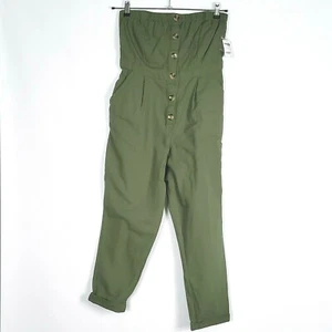 New Charlotte Russe Sz M Jumpsuit Women Army Green Tube Top Pants Empire Waist - Picture 1 of 9
