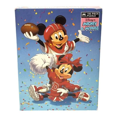 Vintage Disney's Mickey & Minnie Football Cheer 100 Piece Jigsaw Puzzle UNOPENED - Image 1 of 4