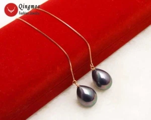 12*16mm Drop Black Sea Shell Pearl Earring Rose Gold Silver 925 Ear Line Earring - Picture 1 of 7