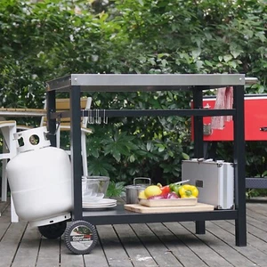 Royal Gourmet Kitchen Cart with Wheels Outdoor BBQ Grill Food Prep Worktable - Picture 1 of 12