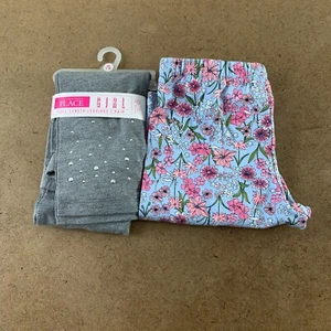 The Children's Place Girl's Medium (7/8) Gray & Blue Floral  2 Pack Leggings NWT - Picture 1 of 5