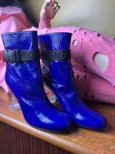 Authentic Christian Louboutin Electric Blue/purple Booties New PatentLthr Lucite - Picture 1 of 9