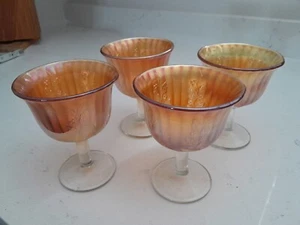 Antique Set Of 4 Fenton Marigold Carnival Glass Flared Goblet Wine Desert Dish - Picture 1 of 5