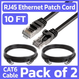 2 Pack Black Cat6 Ethernet Cable 10ft RJ45 Internet Patch Cord LAN Network Wire - Picture 1 of 7