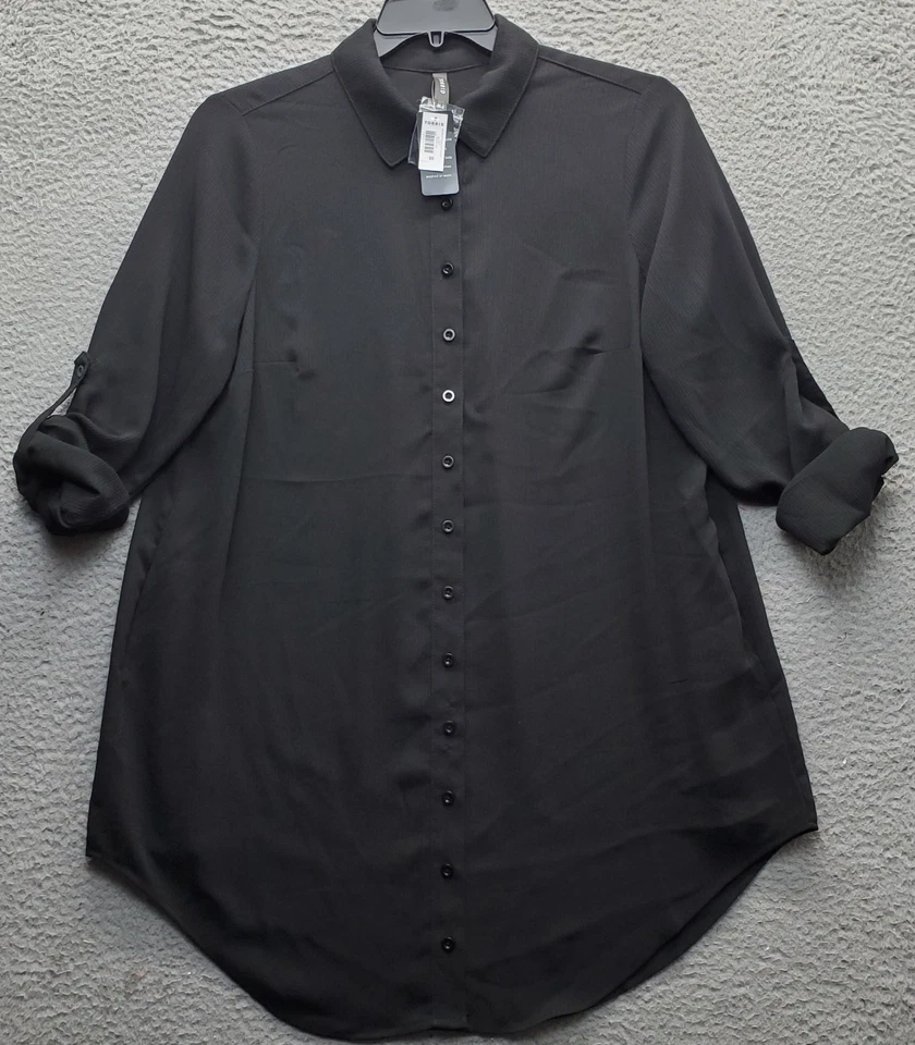 Vestido Camisa Torrid Mini Crepe Encubrimiento Mujer 00 Negro Manga Enrollable Abotonada Foto 1 de 4