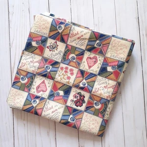 Vintage Fabric Traditions Patchwork Cotton Fabric 1995 Blue Cream 1 1/2 yards - Picture 1 of 6