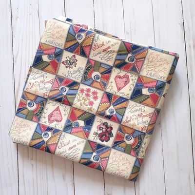 Vintage Fabric Traditions Patchwork Cotton Fabric 1995 Blue Cream 1 1/2 yards - Image 1 of 4