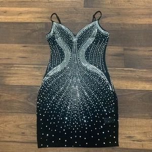 Banjul Black Rhinestone Dress Sleeveless Size S Stretch Lighweight Sparkly - Picture 1 of 7