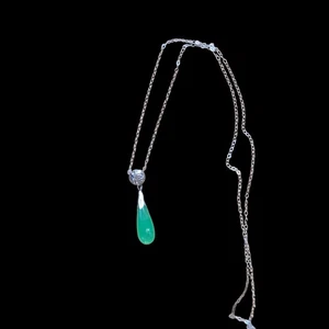 Ciondolo vintage in argento sterling giada goccia di pioggia con catena - Foto 1 di 10
