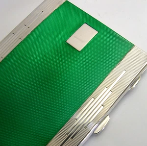 MINT ENGLISH STERLING SILVER GREEN ENAMEL CIGARETTE CASE 1947 ANTIQUE ART DECO - Picture 1 of 6