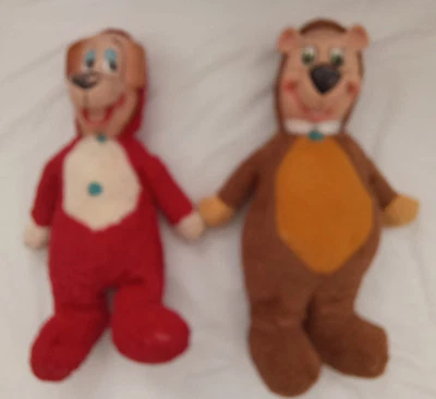 Lot of 2 VTG Huckleberry Hound &Yogi Bear Plush Toys Rubber Vinyl Face AS IS - Image 1 of 4