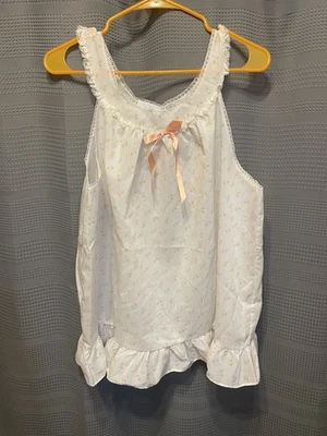 Pijama Damea Vintage Noite Babydoll Renda Flores Rosa Branco Pequeno Poli Algodão - Imagem 1 de 4