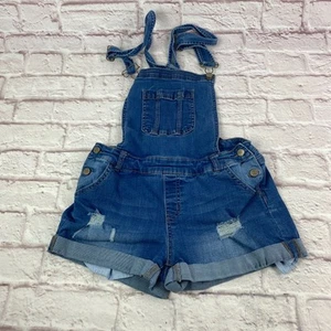 WAX Jean Overall Shorts Girls Denim Size M Denim Shortalls Distressed Cuffed - Picture 1 of 10