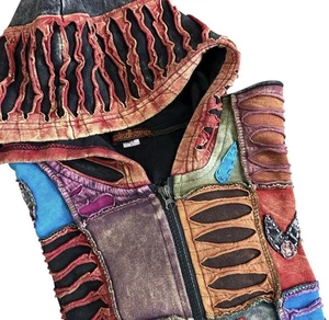 Windhorse Boho Patchwork Hoodie Jacket — Size M — Handmade in Nepal - Picture 1 of 5