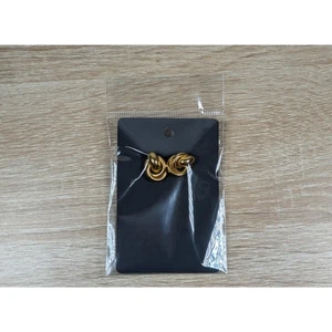 Gold Tone Interlocking Hoop Stud Earrings – Modern Chunky Style - Picture 1 of 2