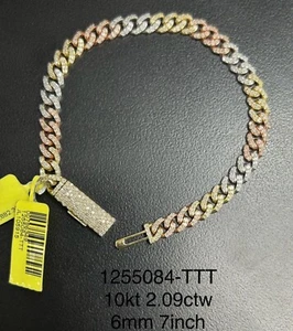 10k Solid Gold Tricolor 2.09 Carat Miami Cuban Natural Diamond Bracelet 6mm 7” L - Picture 1 of 1