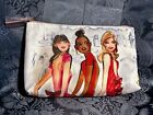 Estee Lauder Zippered Makeup Bag Cosmetic Case 3 Ladies In Red, Shiny Pink NWOT