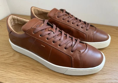 SANTONI Hombre Marrón Cuero Zapatillas / Zapatos / Hecho en Italia / 44EU / 11US Foto 1 de 4