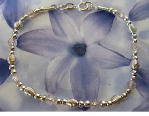 Dolly-Bijoux Femme Bracelet de Cristal Rose Boules & Ovales en Argent 925 18 cm - Picture 1 of 2