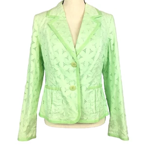 Giacca blazer Harolds donna 10 occhielli cotone pizzo verde pallido bottoni prezzo al dettaglio consigliato $168 - Foto 1 di 7