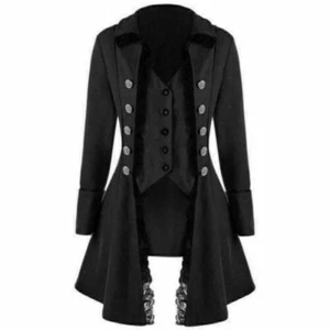 Women Gothic Plus Size Halloween High Low Coat Tailcoat Flare Coat Long Jacket - Picture 1 of 5