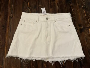 American Eagle 90’s High Rise Stretch Denim Mini Skirt, Zip Front, White, Sz 10 - Picture 1 of 7
