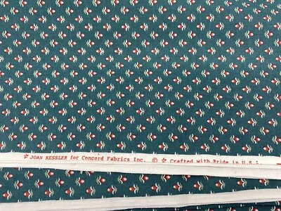 Vintage CONCORD FABRICS Floral Red And White Tulips On Green Fabric 63 Inch x 45 - Image 1 of 4