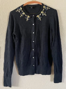 Ann Taylor dark gray women's sweater shiny stone decorations on the front Small - Picture 1 of 12