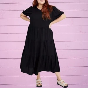 NEW COTTON ON Black Tiered Long Maxi/Midi Dress Puff Sleeve Boho Plus Size 18 - Picture 1 of 8