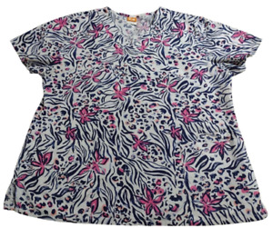 Women's ICU by Barco Scrub Top Floral Jungle Like Print V Neck Large