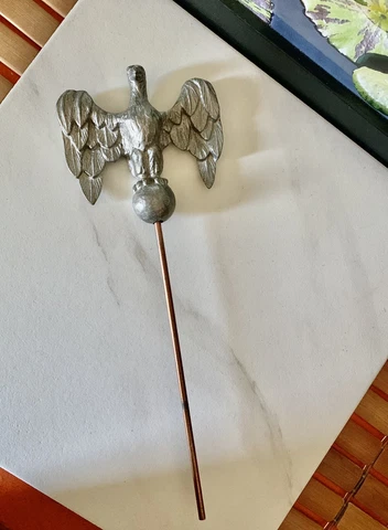 Vintage metal pewter eagle flag pole topper finial 11"/4" weather vane top small Cover