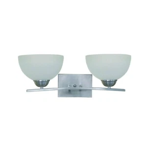 Alta Peak 2-Light Satin Steel Vanity Light w/Acid Wash Glass Shade by Yosemite H - Picture 1 of 3