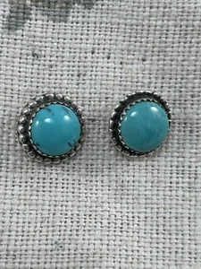 VINTAGE Native American STERLING SILVER and TURQUOISE stud earrings L. BEGAY - Picture 1 of 10