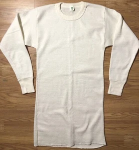 Vintage Hanes Green Tag Waffle Knit Thermal Shirt 70s Large Long White 42 44 - Picture 1 of 9