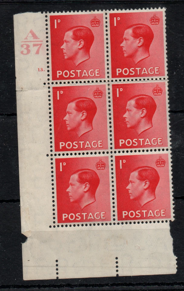 GB KEVIII 1936 1d MNH блок A37 13 точек WS40847 - Изображение 1 из 1