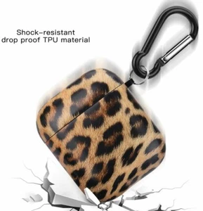 Apple AirPods Earphones Cover Hard Rubber Protector Case - Brown Leopard Prints - Picture 1 of 4