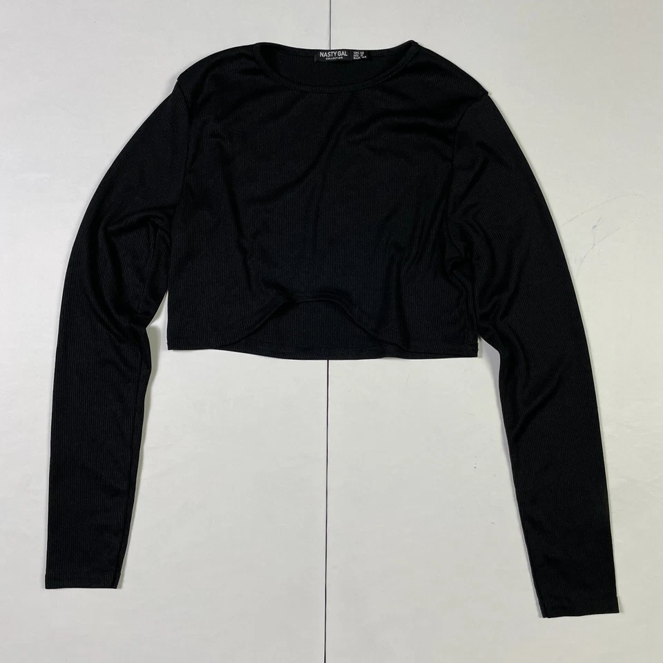Nasty Gal Top 12 Black Long Sleeve Round Neck Cropped — 第 1/4 张图片