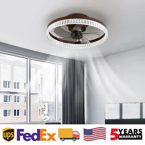 20 inch Ceiling Fan Light Modern Brown Flush Mount With APP Remote Control Kit - Picture 1 of 10