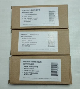 3-1/2 x 3-1/2 5/8" Radius Corner 6 hinges W/Screws HDH3502U15 Satin Nickel US15 - Picture 1 of 7
