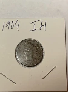 1904 Philadelphia Indian Head One Cent Coin - Imagen 1 de 3