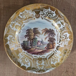Antique Crown Derby Plate "On The River Derwent" C.1815 Handpainted - Picture 1 of 6