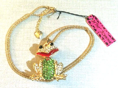 Colgante Rana Cristal Verde y Blanco Betsey Johnson en Collar Largo Oro Artículo Nuevo Foto 1 de 4