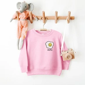 Egg Sweatshirt Kids Jumper Embroidered Fried Egg Fun Kids Clothing Girls Boys - Picture 1 of 4