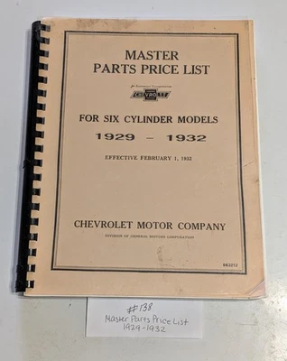 Lista de precios de piezas maestras Chevrolet - modelos de seis cilindros 1929-1932  Foto 1 de 4