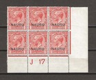 NAURU 1916/23 1d Bright Scarlet Control Block J 17 MINT
