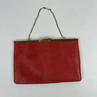 Bolsa de mão envelope vintage Etra couro vermelho corrente dourada escondida - Imagem 1 de 4