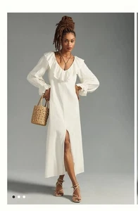 Anthropologie Porridge Ruffled Long-Sleeve Dress Large Ivory - Picture 1 of 7
